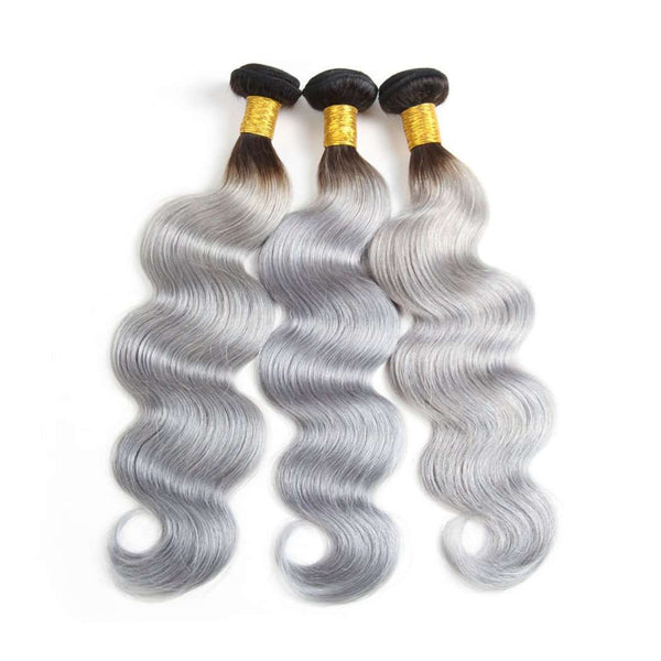 Ombre Grey 3 Bundles Body Wave Brazilian Human Hair Bundles