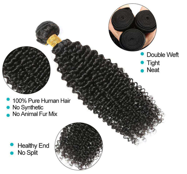 10A Kinky Curly Brazilian Hair 3 Bundles With Frontal Human Hair - edmundhair.com