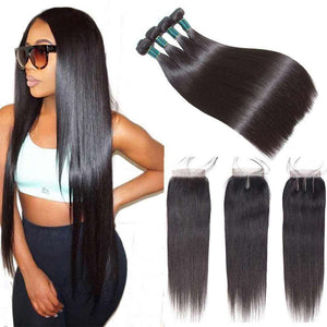 10A Straight Hair 4 Bundles With Closure Natural Color Brazilian Virgin Hair - edmundhair.com