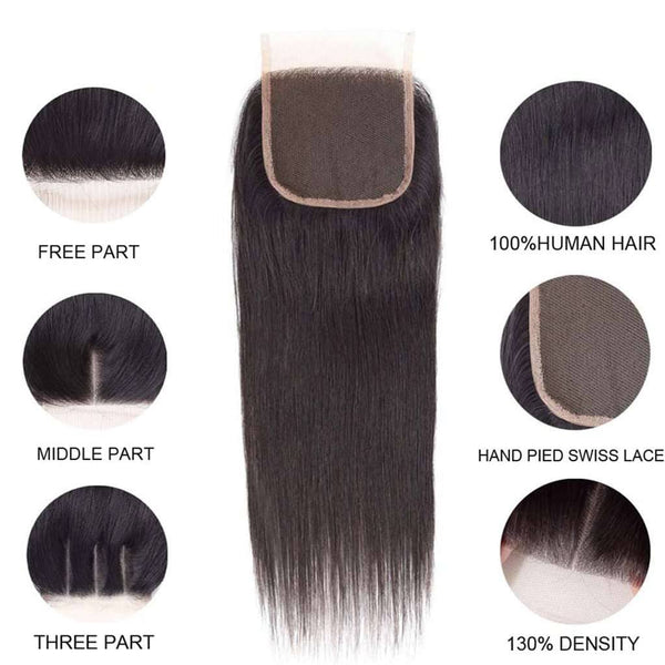 10A Straight Hair 4 Bundles With Closure Natural Color Indian Hair - edmundhair.com