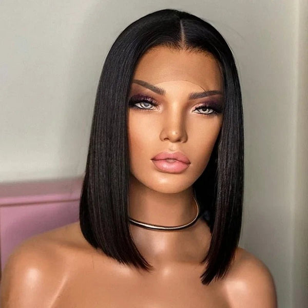 12 Inches 180% 4x4 Lace Closure Bob Wig Human Hair Wigs Brazilian Straight Short Wig - edmundhair.com