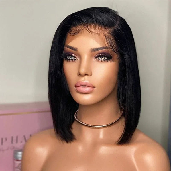 12 Inches 180% 4x4 Lace Closure Bob Wig Human Hair Wigs Brazilian Straight Short Wig - edmundhair.com