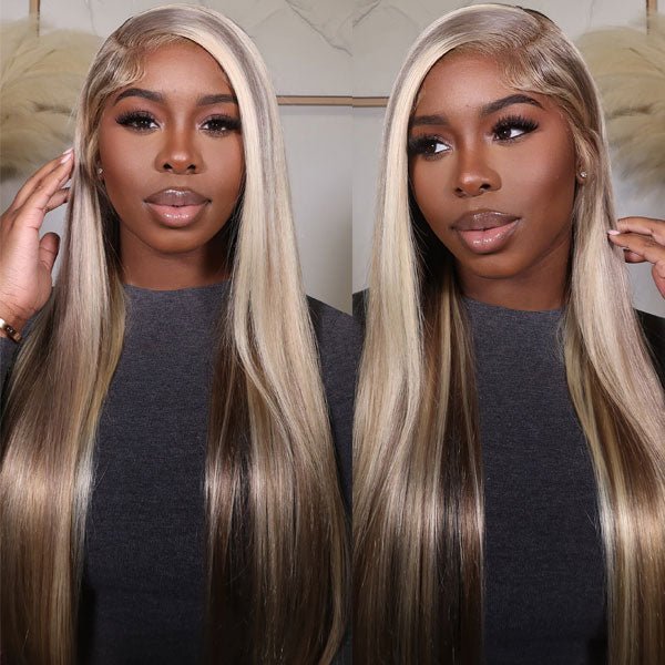 13x4 Lace Frontal Wig With Customized Blonde Balayage on Brown Hair - edmundhair.com