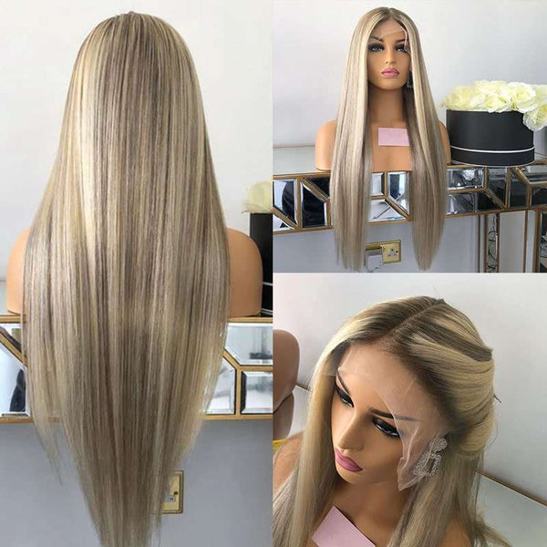 13x4 Lace Frontal Wig With Customized Blonde Balayage on Brown Hair - edmundhair.com