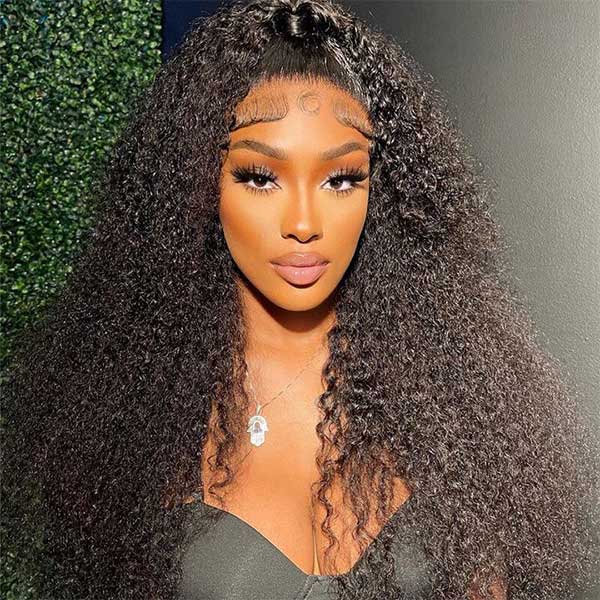 HD 13x6 Kinky Curly Lace Front Wigs Natural Color Hair With Baby Hair