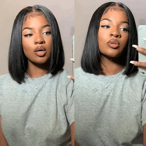 BOGO SALE: $159=Water Wave 13x6 Lace Frontal Wig 14''+Natural Color 8'' Bob Glueless 4x4 Closure Wig