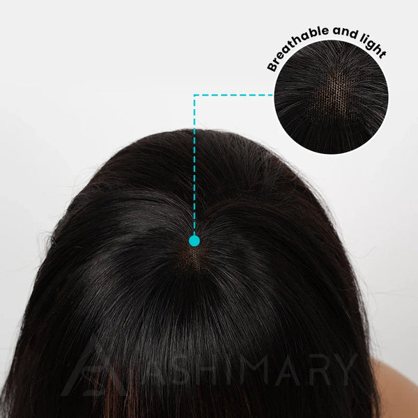 Clip In Bang with Temples Hand-Tied Melt Lace Natural Black Straight Human Hair Extension