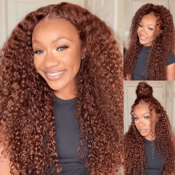 22'' $189 Reddish Brown Glueless Human Hair 6x4.5 Pre - Cut Glueless Kinky Curly Wig - edmundhair.com