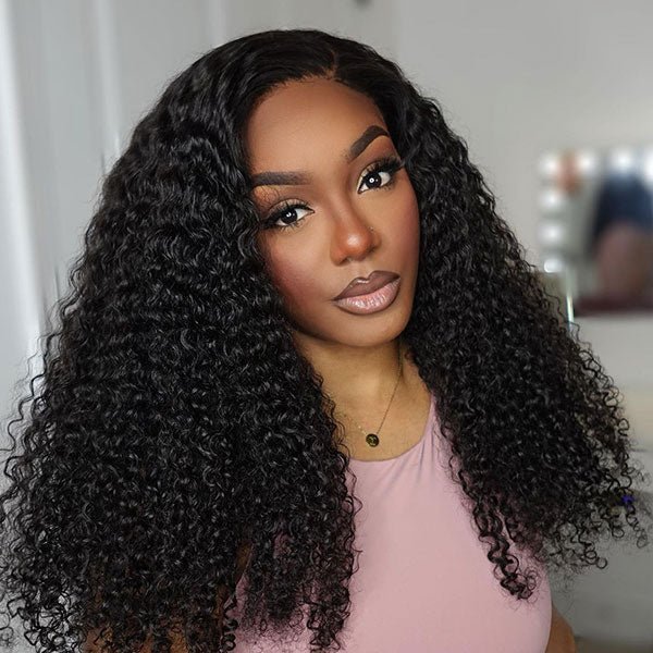 24" Jerry Curly / Water Wave / Deep Wave 13x4 Transparent Lace Frontal Wig Human Hair - edmundhair.com