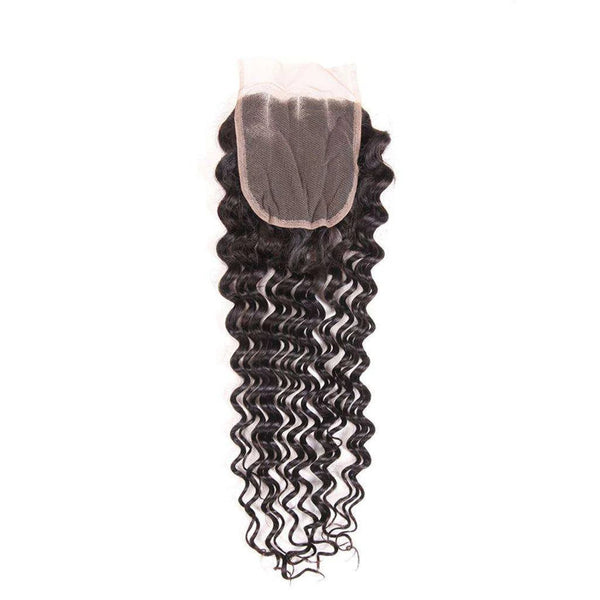 Deep Wave Hair 4x4Inchs Lace Closure Natural Color 100% Human Hair