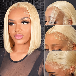 Blonde Bob Transparent Lace Wig Straight Brazilian Human Hair