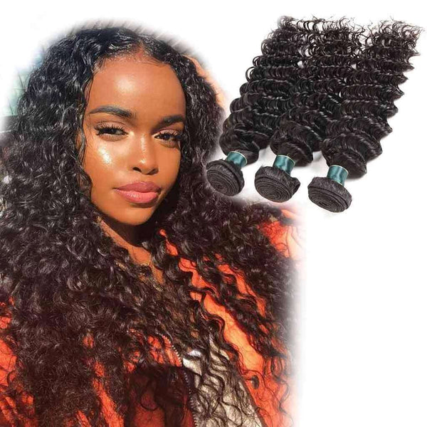 3 Bundles 9A Deep Wave Human Hair Bundles Brazilian Virgin Hair Natural Color - edmundhair.com