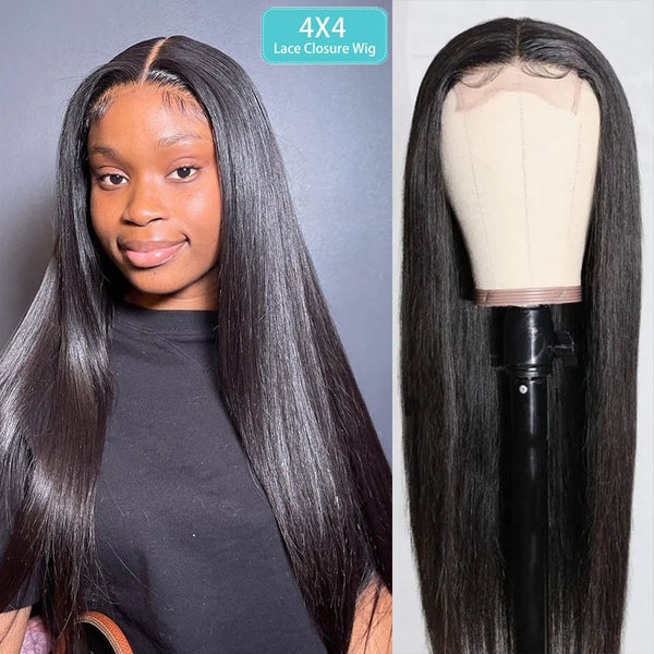 Glueless 4*4 Lace Closure Straight Wig 100% Human Hair Lace Closure Wig