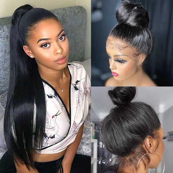 Pre-Plucked 360 Lace Frontal Wig HD Transparent Lace Straight Human Hair Wig