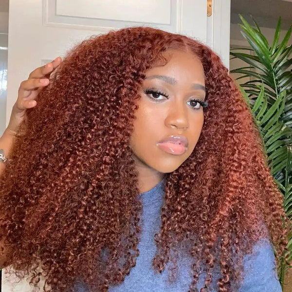 Glueless V Part Kinky Curly Human Hair Wig Beginner Friendly