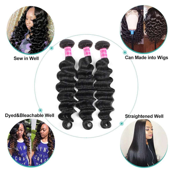 4 Bundles 9A Loose Deep Wave Indian Human Hair Bundles Natural Color - edmundhair.com