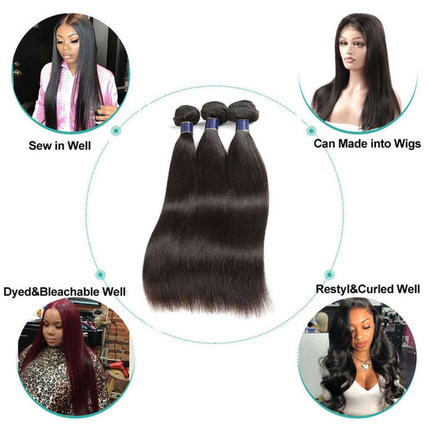 4 Bundles 9A Straight Brazilian Human Hair Bundles Virgin Hair Natural Color - edmundhair.com