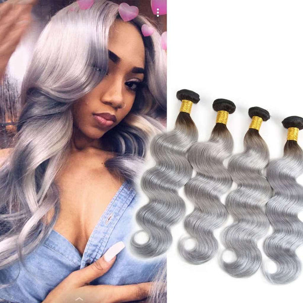 4 Bundles Grey Ombre Hair Body Wave Brazilian Human Hair Bundles - edmundhair.com