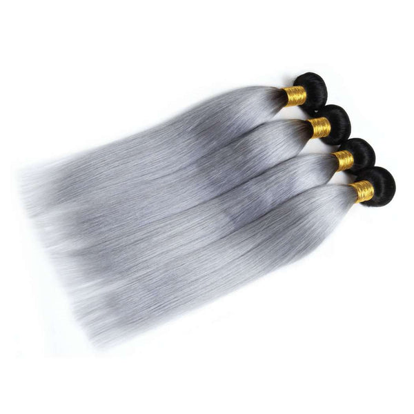 4 Bundles Grey Ombre Hair Straight Brazilian Human Hair Bundles - edmundhair.com