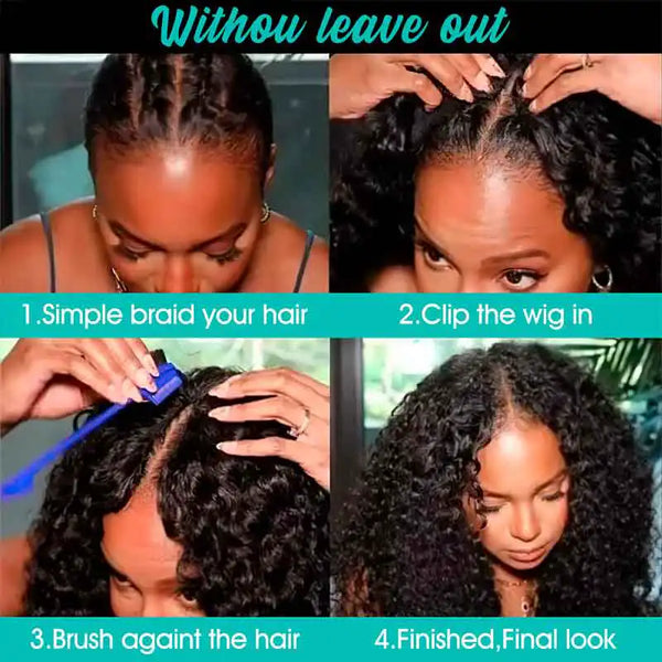 Glueless V Part Kinky Curly Human Hair Wig Beginner Friendly