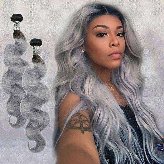 Rami Hair Ombre Grey Hair Bundle Body Wave 100% Human Hair