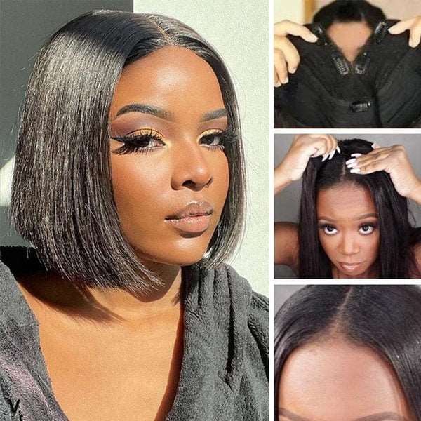 Flash Sale 0 Skill Needed V Part Glueless Wig Short Bob Human Hair