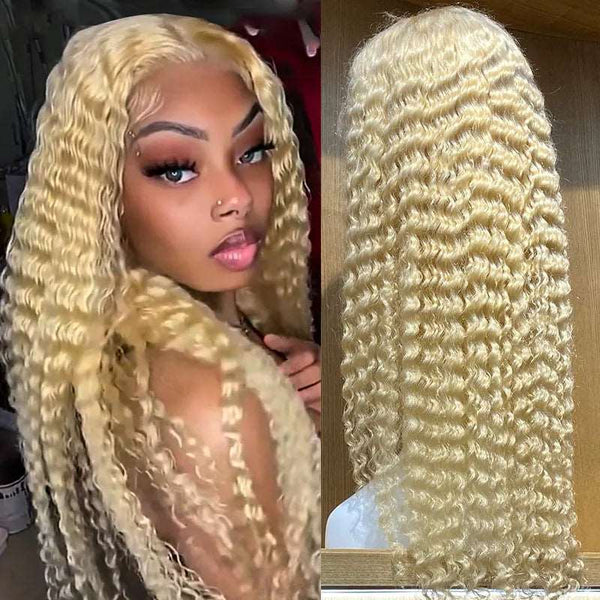 613 Blonde Deep Wave 13x4 Lace Front Wig Transparent HD Lace Human Hair - edmundhair.com