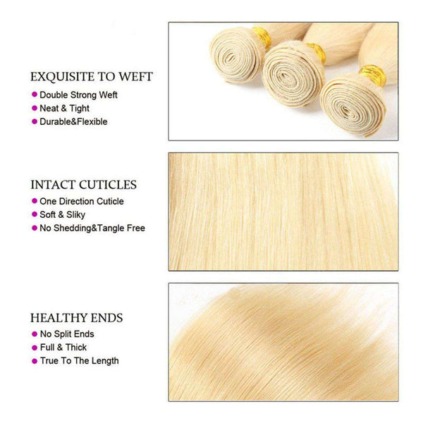 613 Honey Blonde Peruvian Straight Hair 3 Bundles With Frontal Human Hair - edmundhair.com