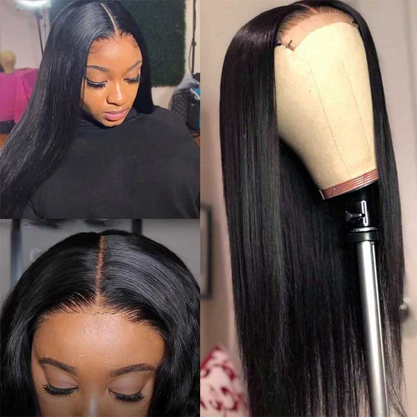 Glueless 6*6 Closure Wig Straight Brazilian Human Hair Natural Color