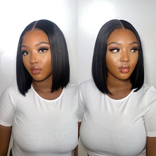 Double Drawn High Density Pre-Cut Lace Bob 13x4 TransparentLace Frontal Wigs Pre Bleached Knots