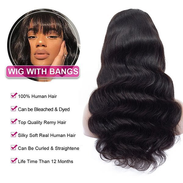 $85 for 20" Throw on & Go Body Wave Wig with Bangs Cost - effective Wig 10A Human Hair - edmundhair.com