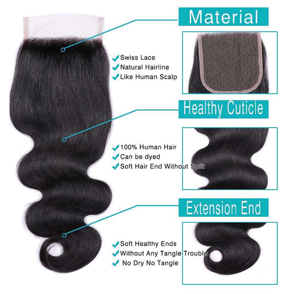 9A Body Wave Virgin Hair 3 Bundles with Closure Natural Color Indian Hair - edmundhair.com