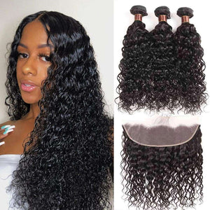 9A Grade Water Wave 3 Bundles With Frontal Brazilian Virgin Hair - edmundhair.com