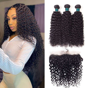 9A Jerry Curly Virgin Hair 3 Bundles With Frontal Human Hair - edmundhair.com