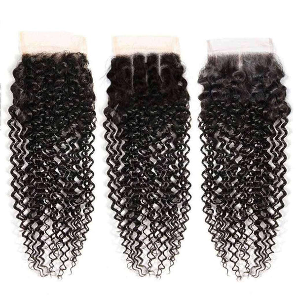 9A Kinky Curly 3 Bundles with Lace Closure Natural Color Brazilian Virgin Hair - edmundhair.com