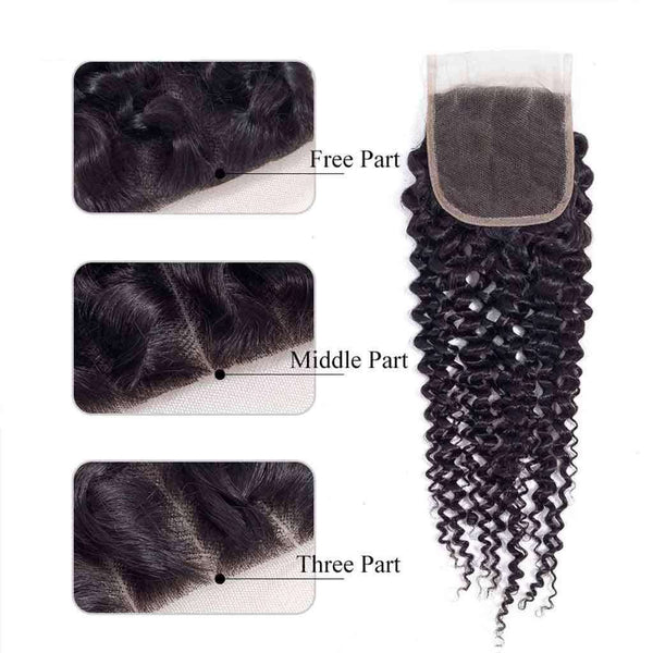 9A Kinky Curly 3 Bundles with Lace Closure Natural Color Brazilian Virgin Hair - edmundhair.com