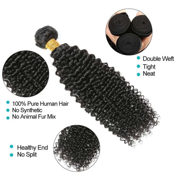 9A Kinky Curly Hair 3 Bundles with Closure Human Hair Natural Color - edmundhair.com