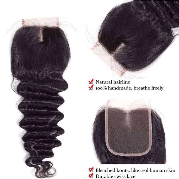 9A Loose Deep Wave Virgin Hair Bundles with Closure Natural Color 100% Human Hair - edmundhair.com