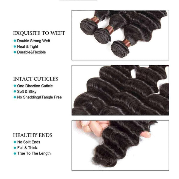 9A Loose Deep Wave Virgin Hair Bundles with Closure Natural Color 100% Human Hair - edmundhair.com