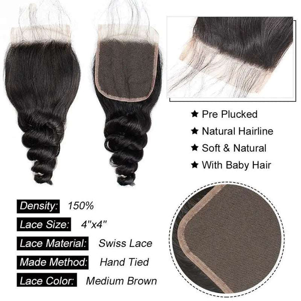 9A Loose Wave Virgin Hair 3 Bundles with Closure Natural Color Brazilian Hair - edmundhair.com