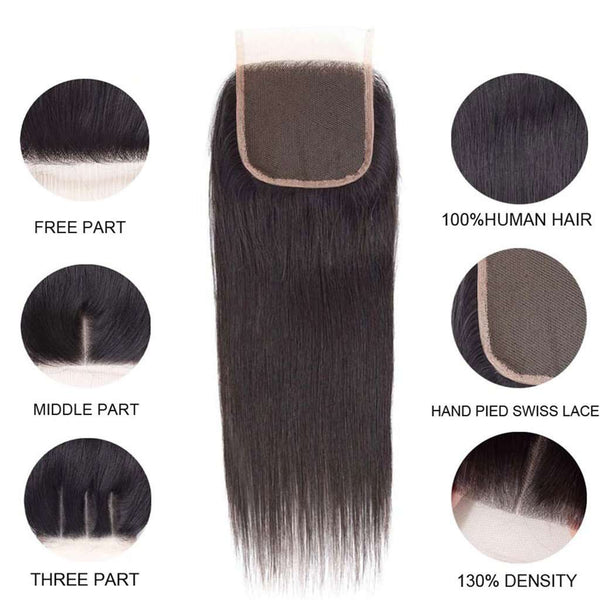 9A Straight Soft Brazilian Virgin Hair 3 Bundles with Closure Natural Color - edmundhair.com