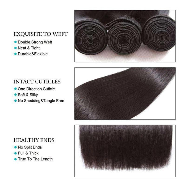 9A Straight Soft Brazilian Virgin Hair 3 Bundles with Closure Natural Color - edmundhair.com