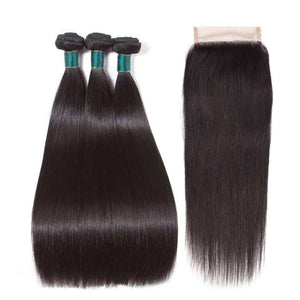 9A Straight Soft Peruvian Virgin Hair 3 Bundles with Closure Natural Color - edmundhair.com