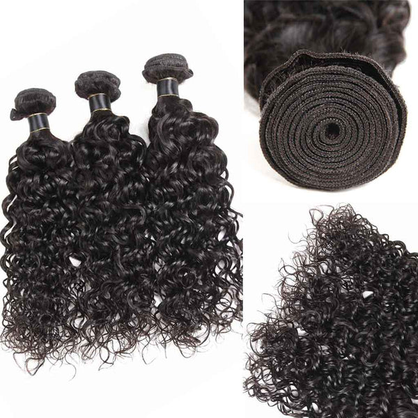 9A Water Wave Virgin Hair 3 Bundles with Closure Natural Color Brazilian Hair - edmundhair.com