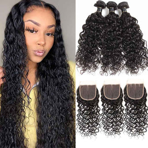 9A Water Wave Virgin Hair 3 Bundles with Closure Natural Color Brazilian Hair - edmundhair.com