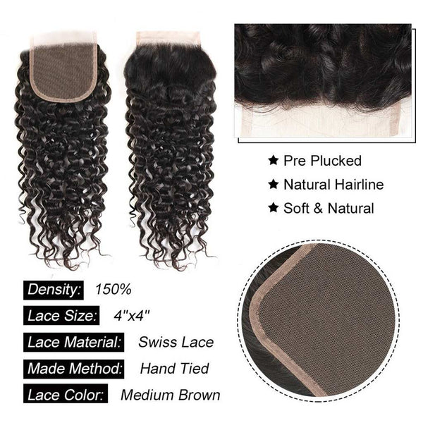 9A Water Wave Virgin Hair 3 Bundles with Closure Natural Color Malaysian Hair - edmundhair.com