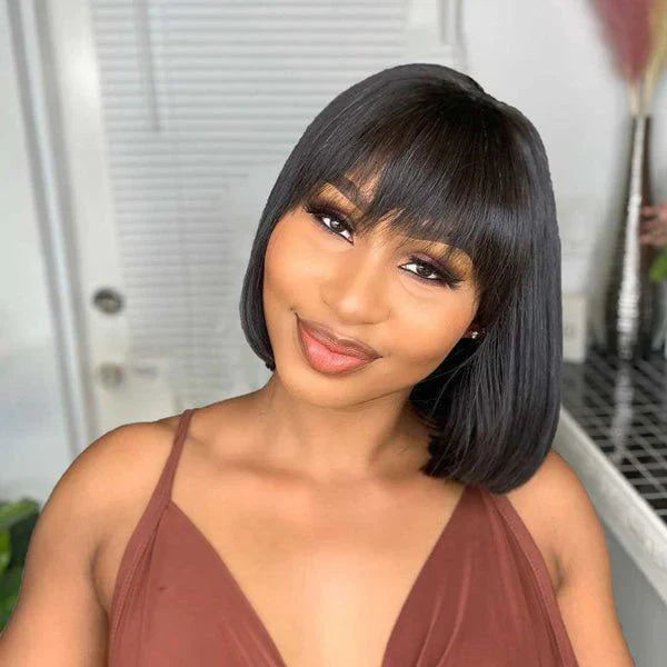 Flash Sale Realistic Look Wear & Go Glueless Bob Wig With Bangs Human Hair Wig