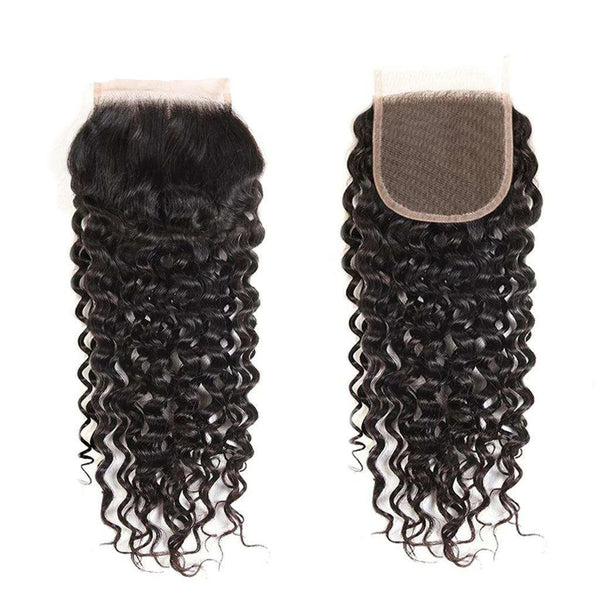 Water Wave 3 Bundles with Closure 10A Brazilian Human Hair Natural Color