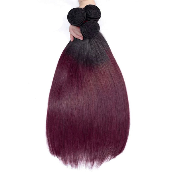 Ombre Burgundy Mixed Brazilian Human Hair Straight/ Body Wave Hair Bundles