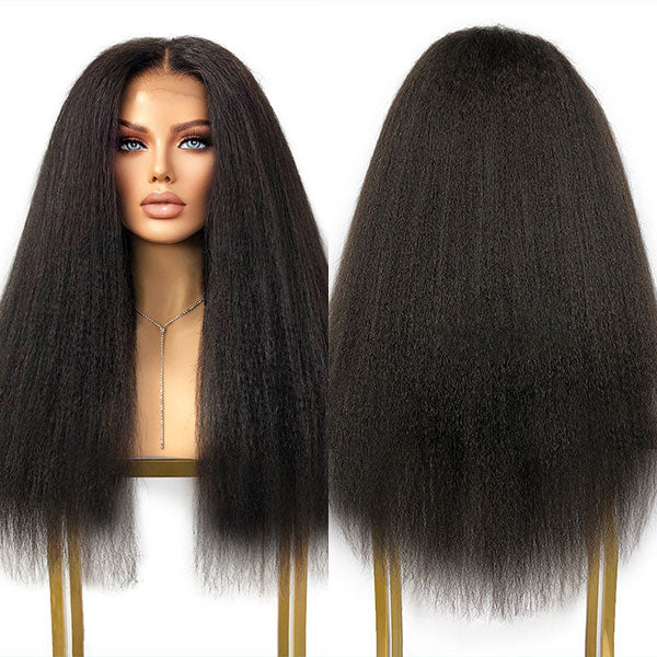 Kinky Straight 13x6 HD invisible Lace Front Wig Black hair With Natural Hairline